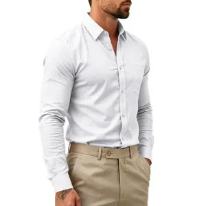 Weißes Herren Langarm Business Hemd Stretch Freizeit Slim Fit Knopfleiste Top