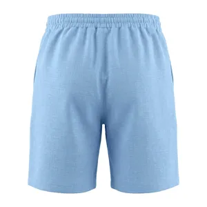 Detailansicht der hellblauen Herren Freizeithose in Leinenoptik mit elastischem Bund.