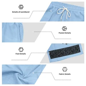 Detailed view of men's casual linen shorts waistband, pocket, and rune hem design.
