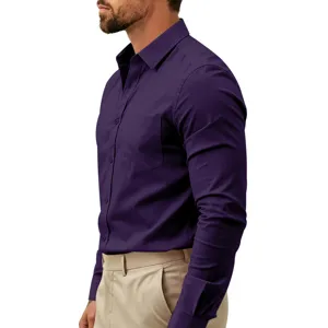 Camisa de hombre manga larga slim fit morado liso elegante casual de negocios top