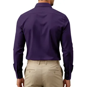 Camisa de hombre morada manga larga elástica business casual elegante top para hombre