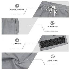 Men's casual loose imitation linen beach shorts detail showing waistband and pocket fabric.