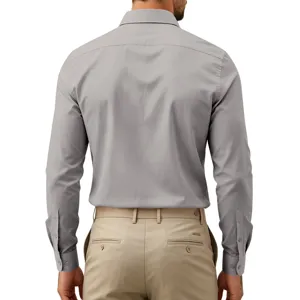 Herren unifarbenes graues Langarm Hemd, professionelle Business Freizeitkleidung, schmale Passform.