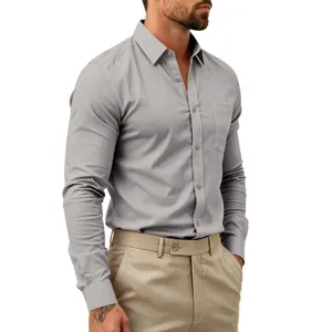 Herren Stretch Langarm Hemd Business Freizeit Knopfleiste Oberteil grau Detailansicht