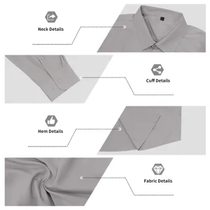 Camisa de manga larga de negocio para hombre con tela elástica, lisa y finos detalles.