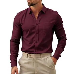 Camisa de hombre manga larga elastica business casual slim fit elegante superior