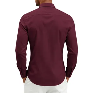 Camisa de manga larga elástica para hombre, corte slim elegante para oficina y trabajo.