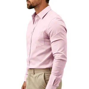 Herren rosa Langarm-Hemd Detailaufnahme, professioneller taillierter Schnitt, Business-Mode.