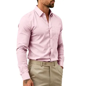 Herren rosa Langarm Hemd, Business Freizeit Button-Down Oberteil mit Tasche, bequeme Passform.