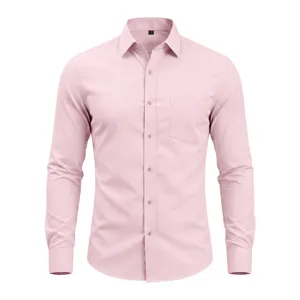 Camisa de manga larga para hombre rosa de vestir casual elegante blusa masculina