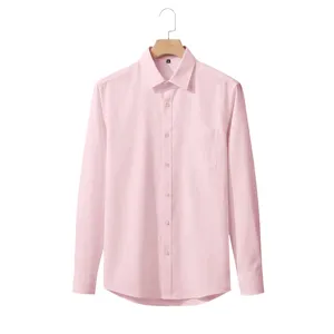 Herren rosa Langarm Hemd Kragen Detail, Business Freizeit Oberteil mit Vorderknopfleiste.