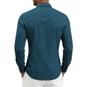 Camisa elástica de hombre sin plancha manga larga, detalles de espalda de negocios.