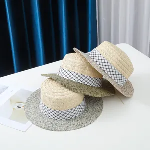 Cappello di Paglia Piatto Francese Donna Estate Spiaggia Protezione Sole Tendenza