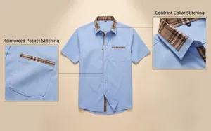 Detail view highlighting contrast plaid collar stitching and reinforced pocket detail.