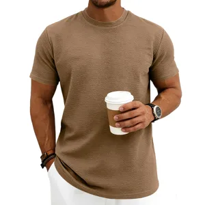 T-shirt homme manches courtes col rond été decontracté haut en jacquard texturé tricot