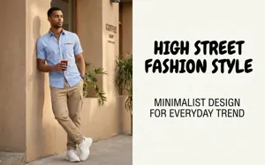 Men's casual short sleeve shirt detail view showing contrast collar and pocket design.