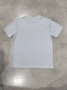 Light grey mesh fabric detail of men's quick dry sportswear short sleeve t-shirt.