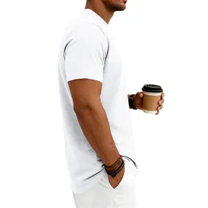T-shirt homme maille texturée manches courtes vue détail, haut col rond été blanc casual.