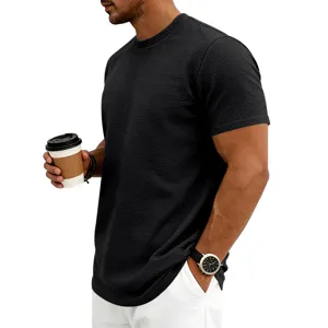 T-shirt homme noir texture a manches courtes et col rond haut d'ete decontracte en tricot