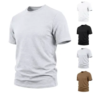 T-Shirt Homme Décontracté Col Rond Manches Courtes Haut en Polyester Jacquard à Texture Tricotée Lourde Vêtements Mode d'Été