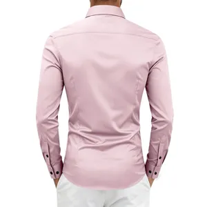Men's pink long sleeve slim fit dress shirt casual business stylish classic button down top