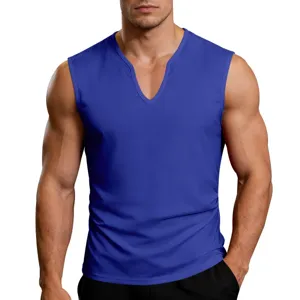 Men V Neck Tank Top Quick Dry Polyester Breathable Sport Vest Minimalist American Casual Gym Training Workout Sleeveless Top