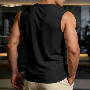 Men's solid black quick drying fitness tank top breathable workout athletic activewear vest.
