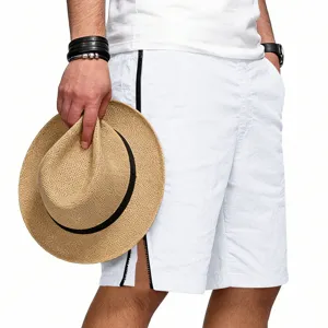 Shorts décontractés blancs pour hommes streetwear avec fermeture éclair latérale.