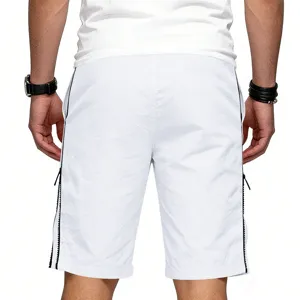 Short de sport blanc décontracté pour hommes avec fermetures éclair noires style streetwear