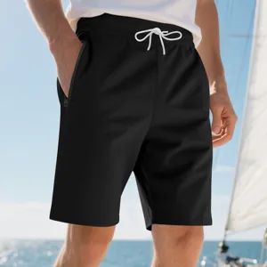 Herren lässige sportliche einfarbige Shorts mit weißem Kordelzug und Reißverschlusstasche.