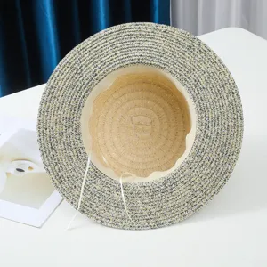 Cappello di paglia piatto francese donna estate spiaggia protezione solare elegante