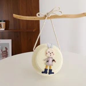 Kids straw crossbody bag cute bunny detail summer beach purse fashion accessories for little girls