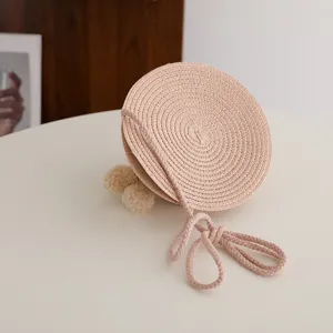 Borsa a tracolla rotonda in paglia rosa per bambini carini bambina moda estiva borsa