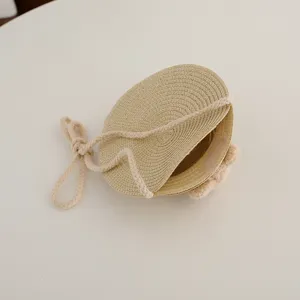 Borsa a tracolla rotonda in paglia per bambini estate spiaggia mini borsa carina