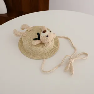 Grazioso borsetta a tracolla in paglia per bambina con orsetto peluche, mini borsa mare.