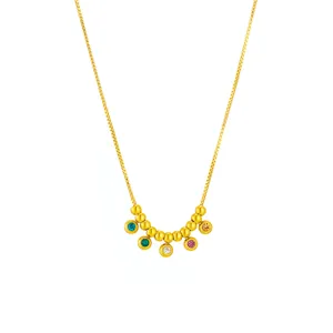 Detailed close-up shot of the exquisite gold-plated beaded necklace with multi-color crystal pendants.
