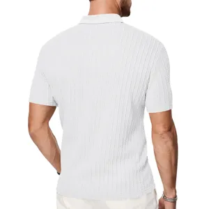 Men's textured knit polo shirt, comfortable summer casual short sleeve jacquard top
