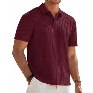 Polo de manga corta de punto de verano para hombre con diseño texturizado hueso serpiente elástico.