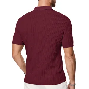 Men's textured knit polo shirt short sleeve casual summer top breathable stylish fit