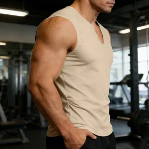 Men's V-neck sleeveless casual fitness tank top quick-drying breathable workout vest gym apparel