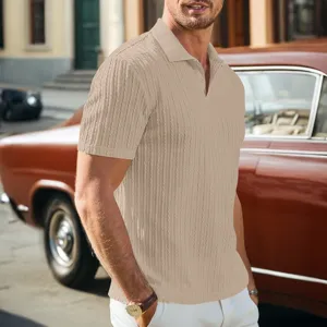 Polo de verano para hombre de punto texturizado, camisa casual de manga corta con jacquard.