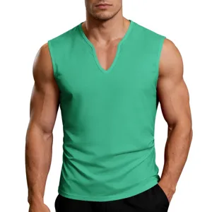 Men's casual V-neck quick-dry tank top, breathable sleeveless athletic gym workout shirt.