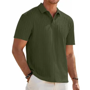 Polo de hombre de punto texturizado manga corta parte superior de verano slim fit
