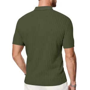 Polo de punto verde para hombre manga corta top de verano casual textura transpirable