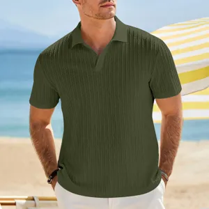 Polo de punto verde para hombre verano casual manga corta parte superior acanalada
