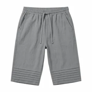 Men grey drawstring casual shorts summer beach vacation cuffed pleated capri pants