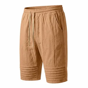Men's Casual Drawstring Beach Shorts Multi Pleated Summer Holiday Cargo Bermuda Shorts