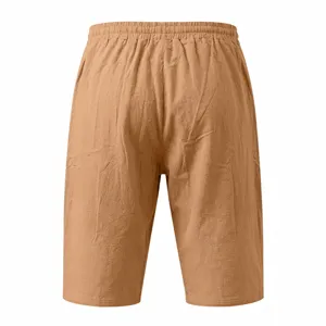 Men's Casual Drawstring Shorts Summer Vacation Solid Color Beach Breathable Cotton Linen Trousers