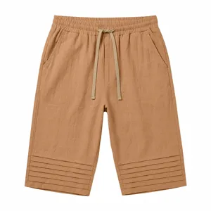 Men's casual drawstring multi-pleated seven-quarter shorts summer vacation basic pants