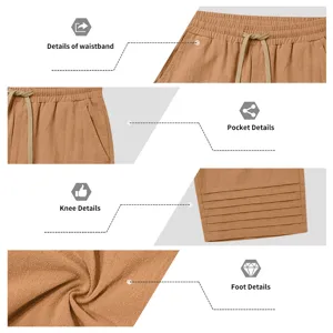 Detailed close-up view of men's casual shorts showcasing waistband, pocket and pleated knee design.